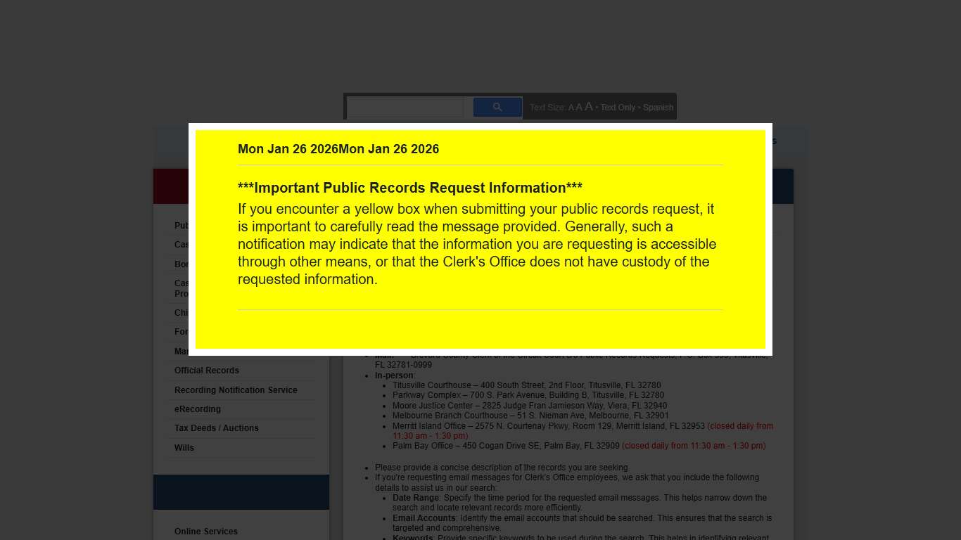 Public Records Requests - Public Records Search - Brevard County, Florida - Clerk of the Court